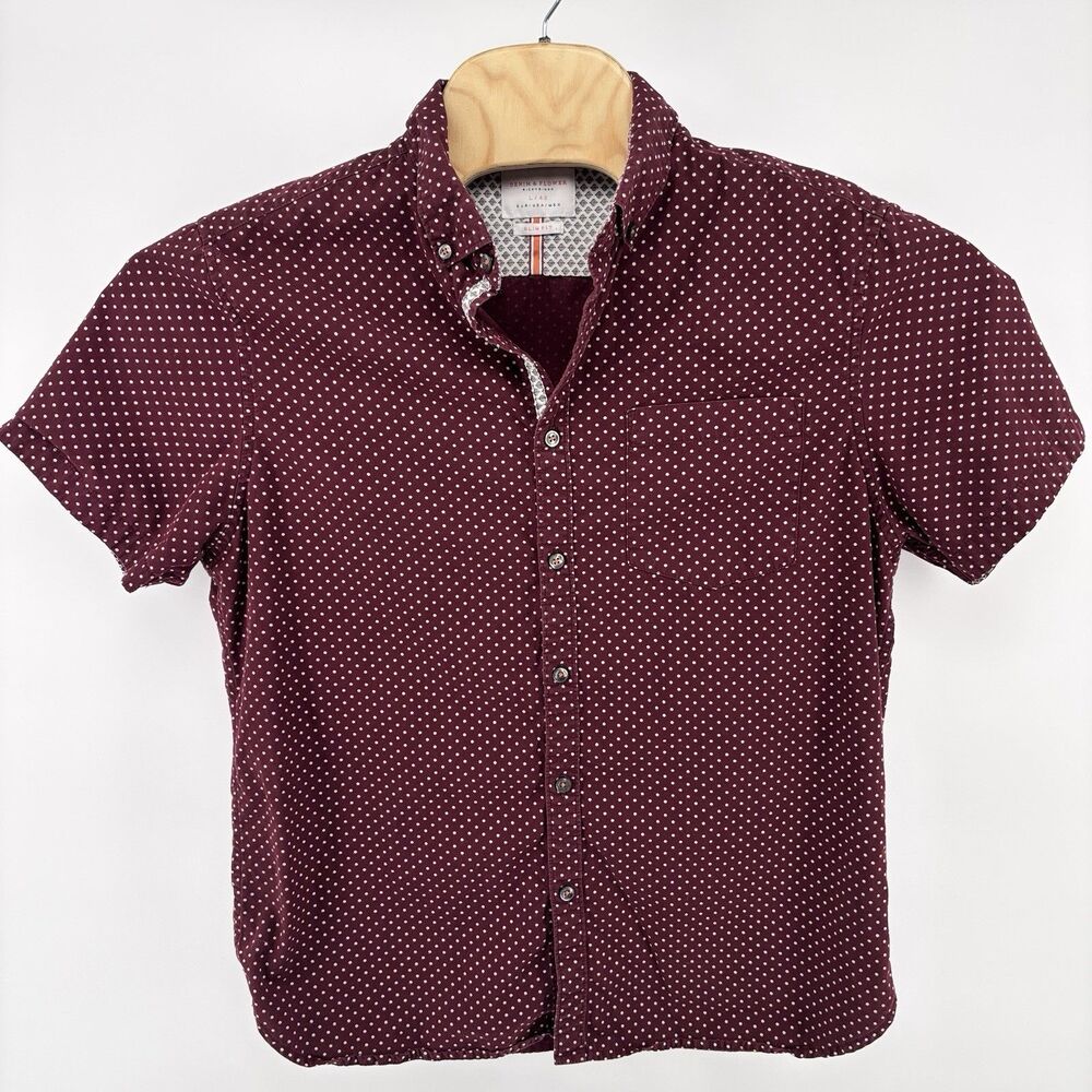Denim & Flower Ricky Singh Men's L 42 Burgundy Polka Dot Shirt